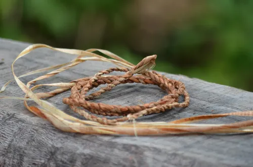 Naturschnur auf einem Holzstamm